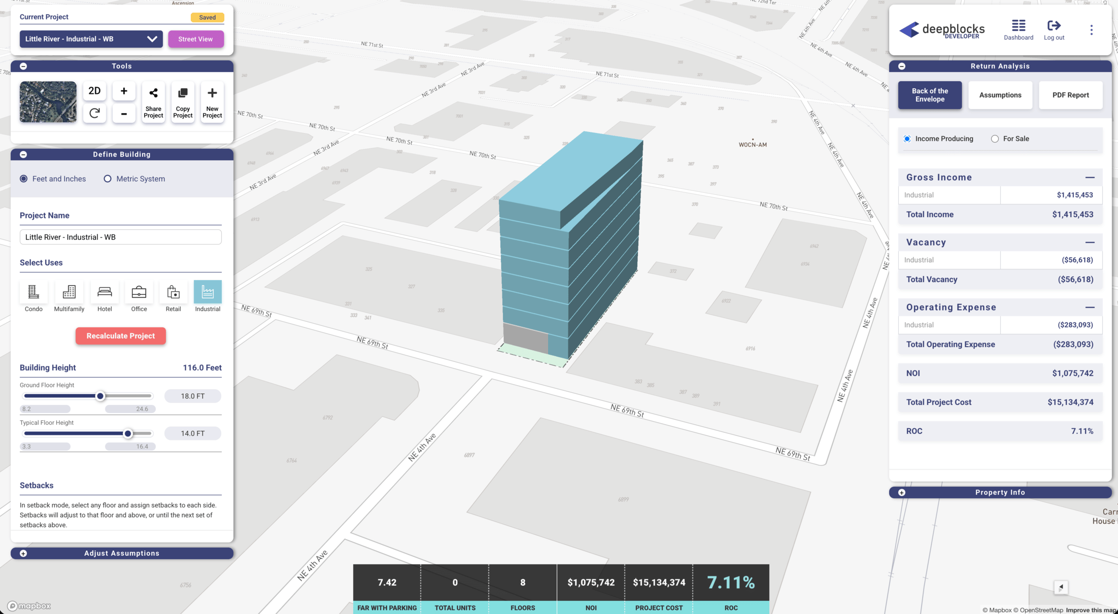 Developer software view of Little River industrial storage opportunity