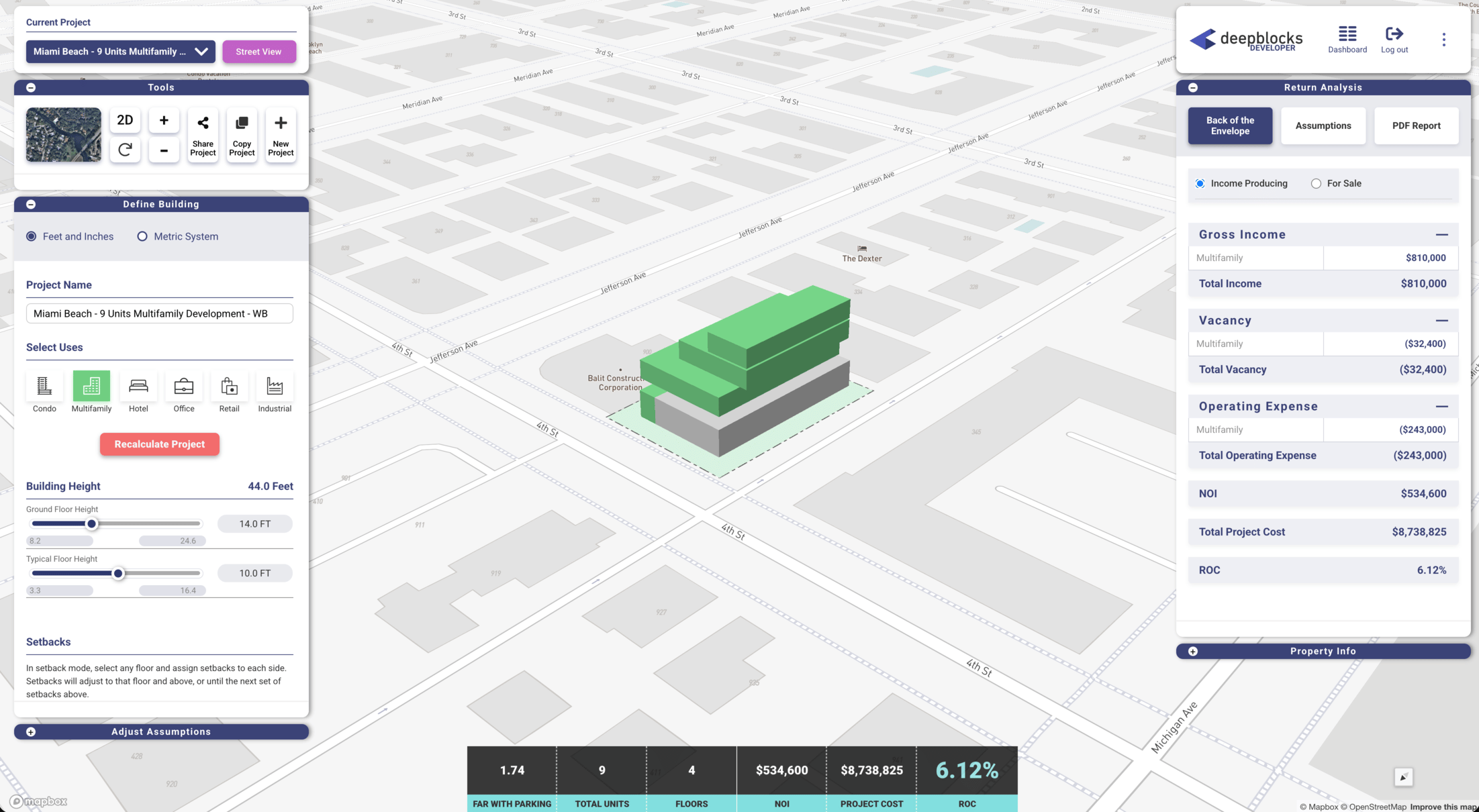 Developer software view of South of Fifth multifamily development opportunity