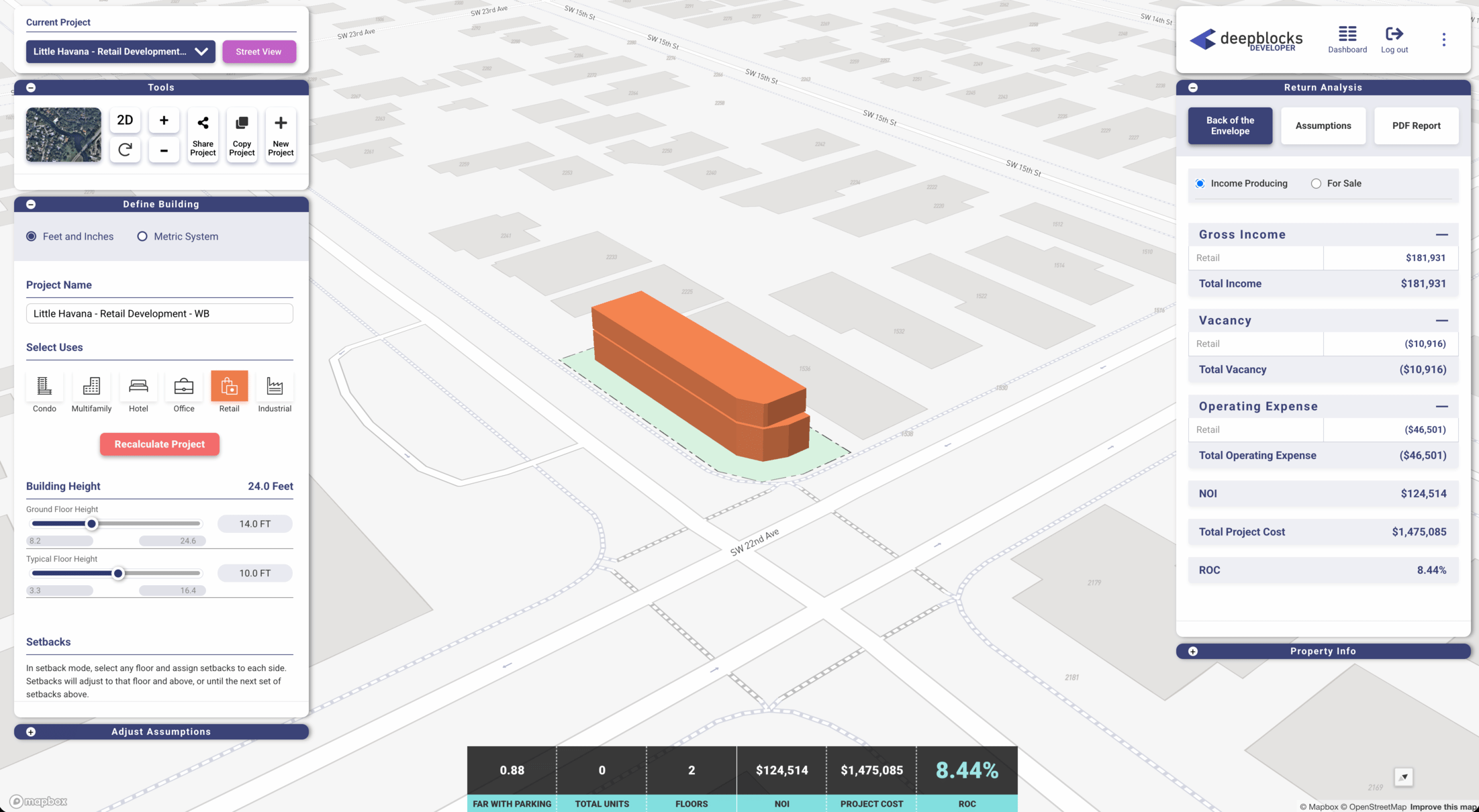 Developer software view of Little Havana retail development opportunity