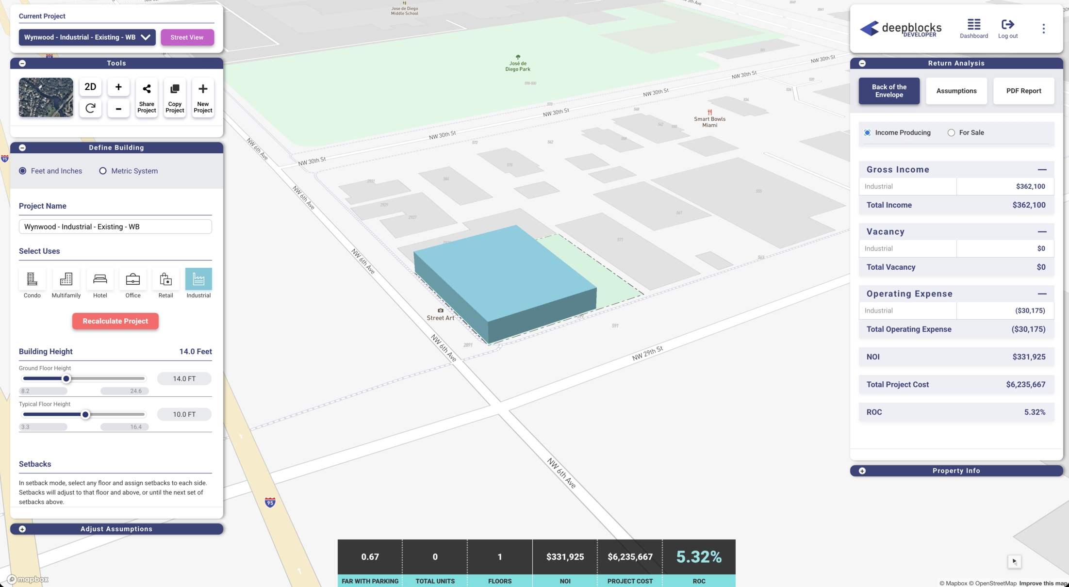Developer software view of industrial repositioning with condo redevelopment opportunity