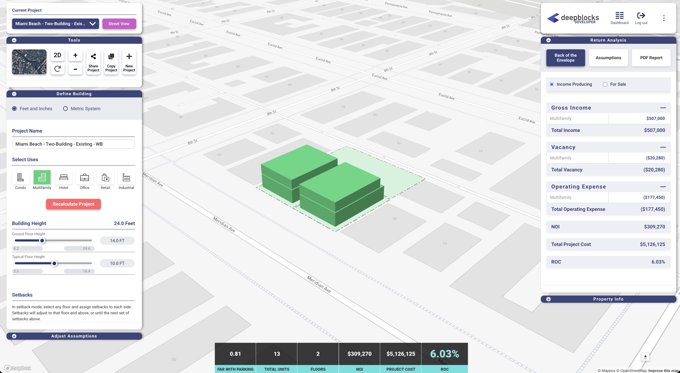 Developer software view of Meridian Avenue multifamily repositioning opportunity