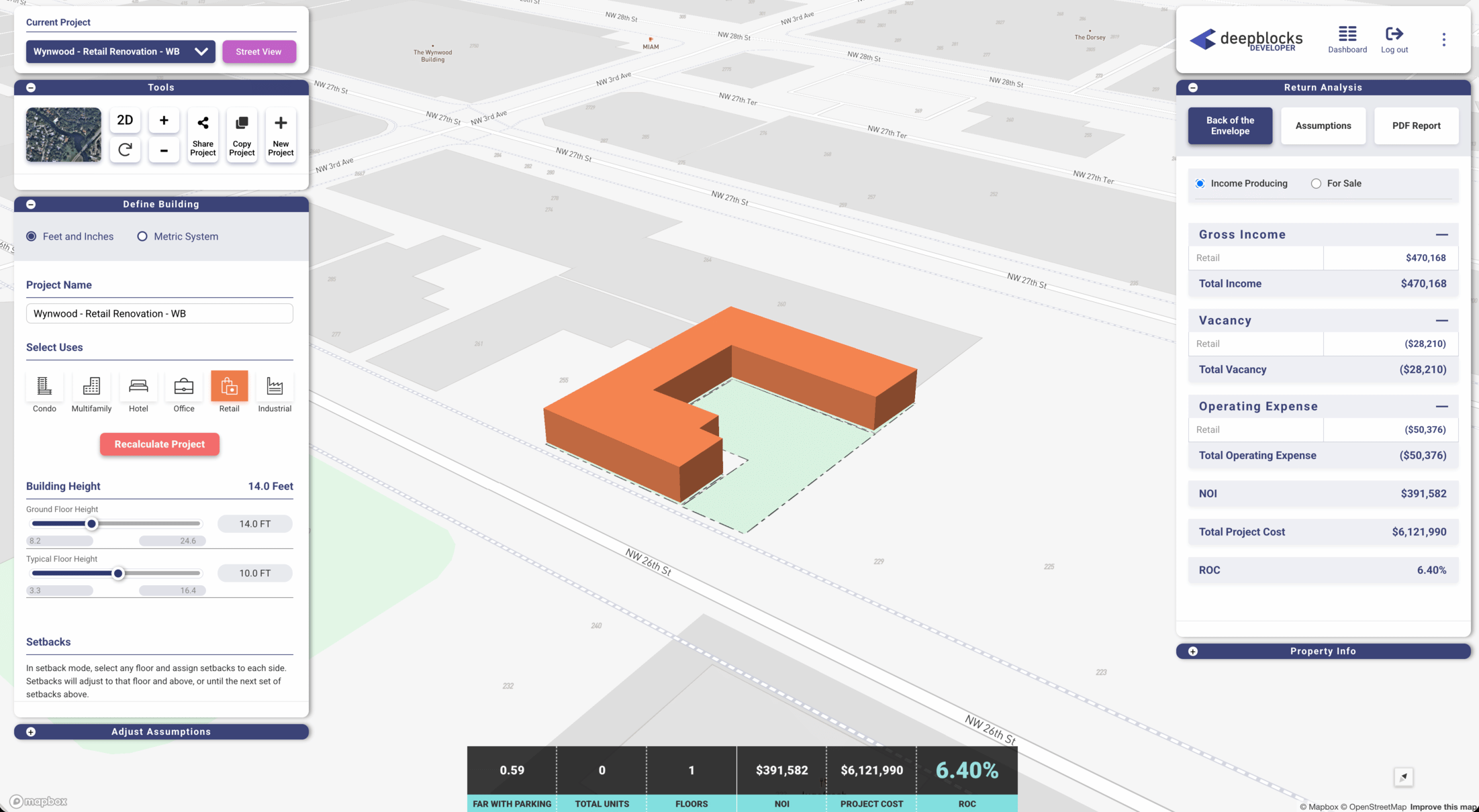 Developer software view of Wynwood retail repositioning opportunity