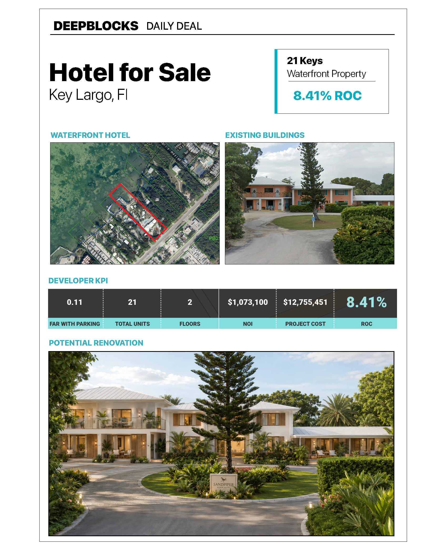 Key Largo waterfront hotel repositioning report sample