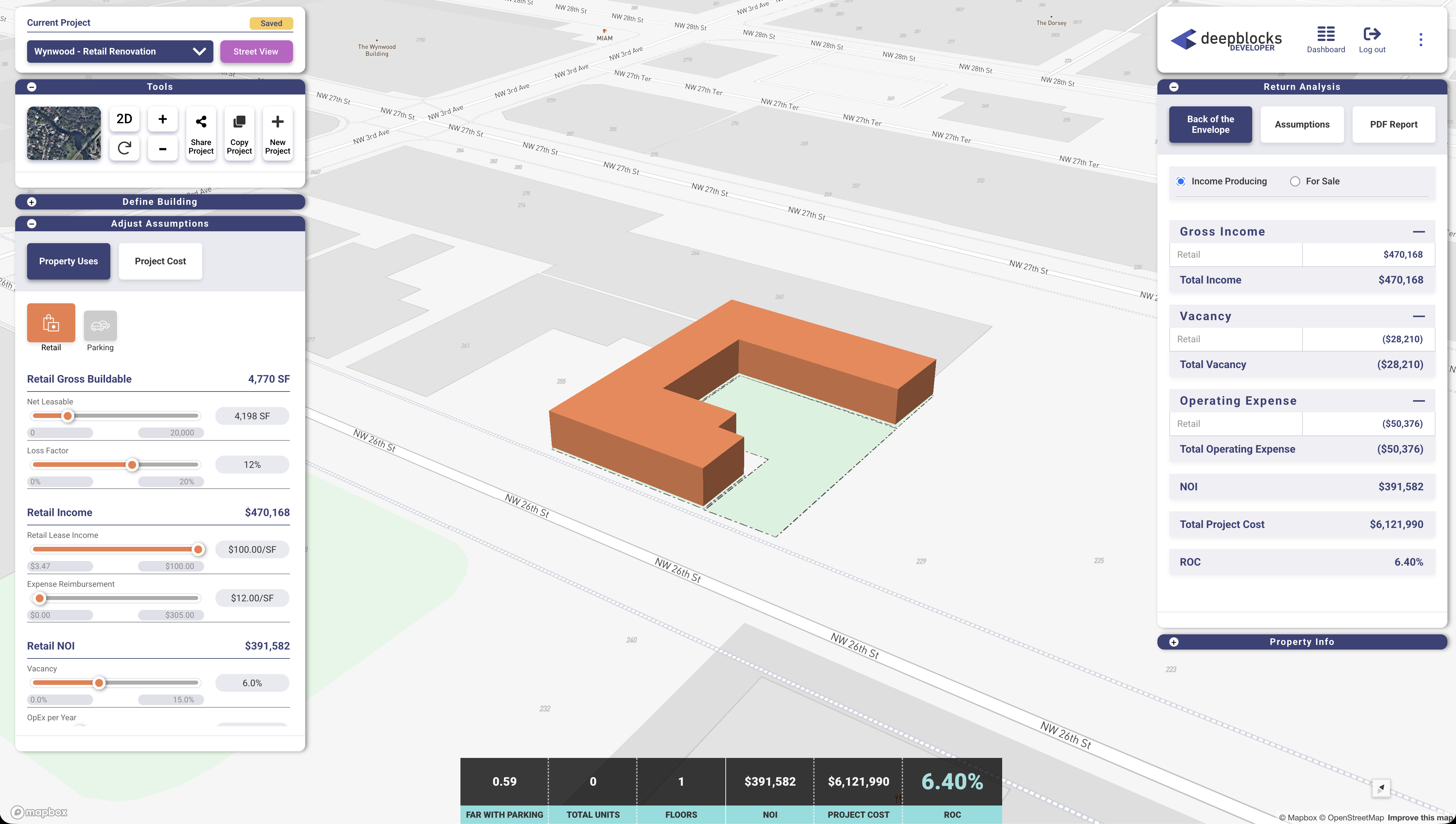 Developer software view of Wynwood retail repositioning opportunity