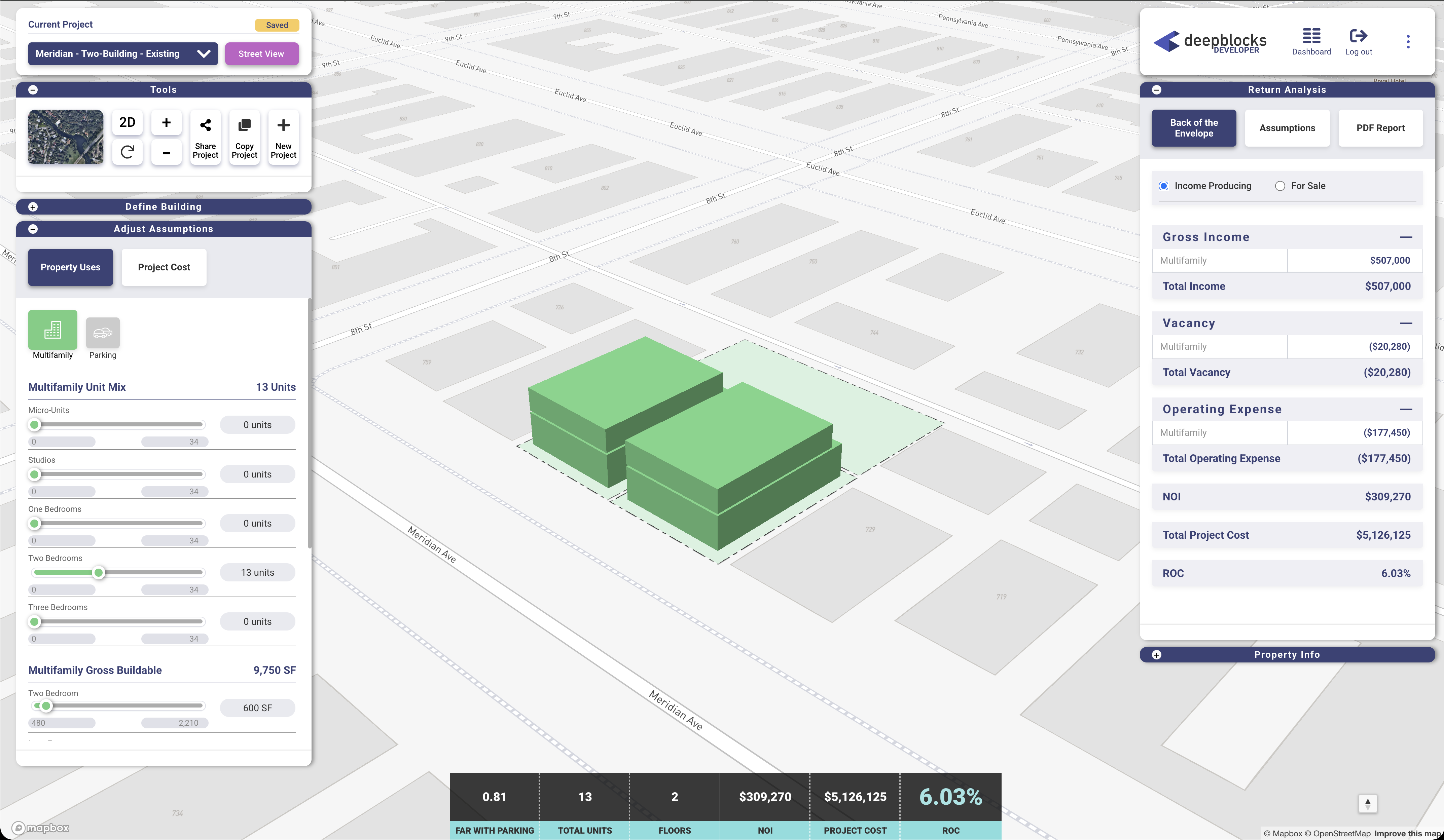 Developer software view of Meridian Avenue multifamily repositioning opportunity