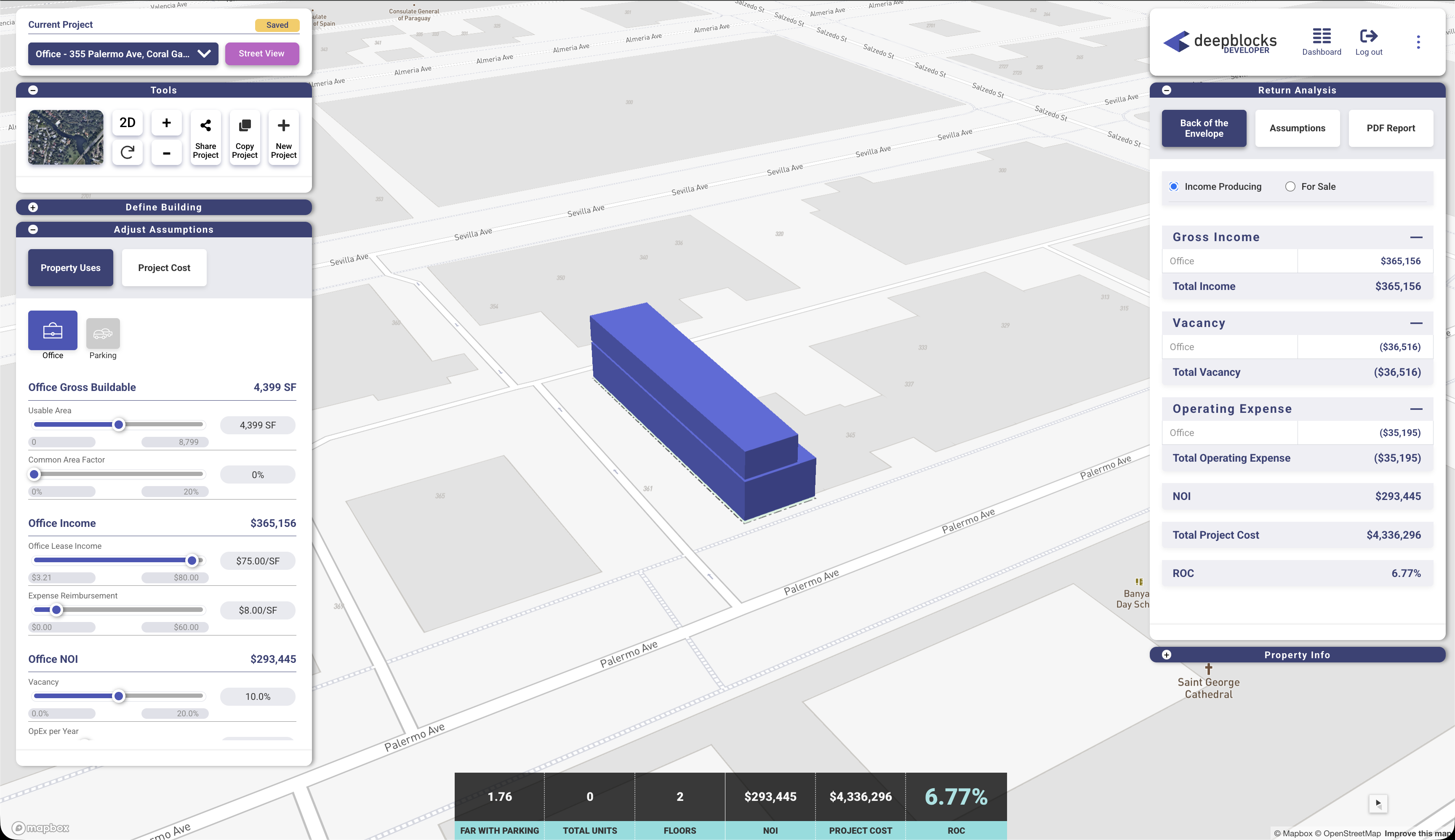 Developer software view of Coral Gables office repositioning opportunity