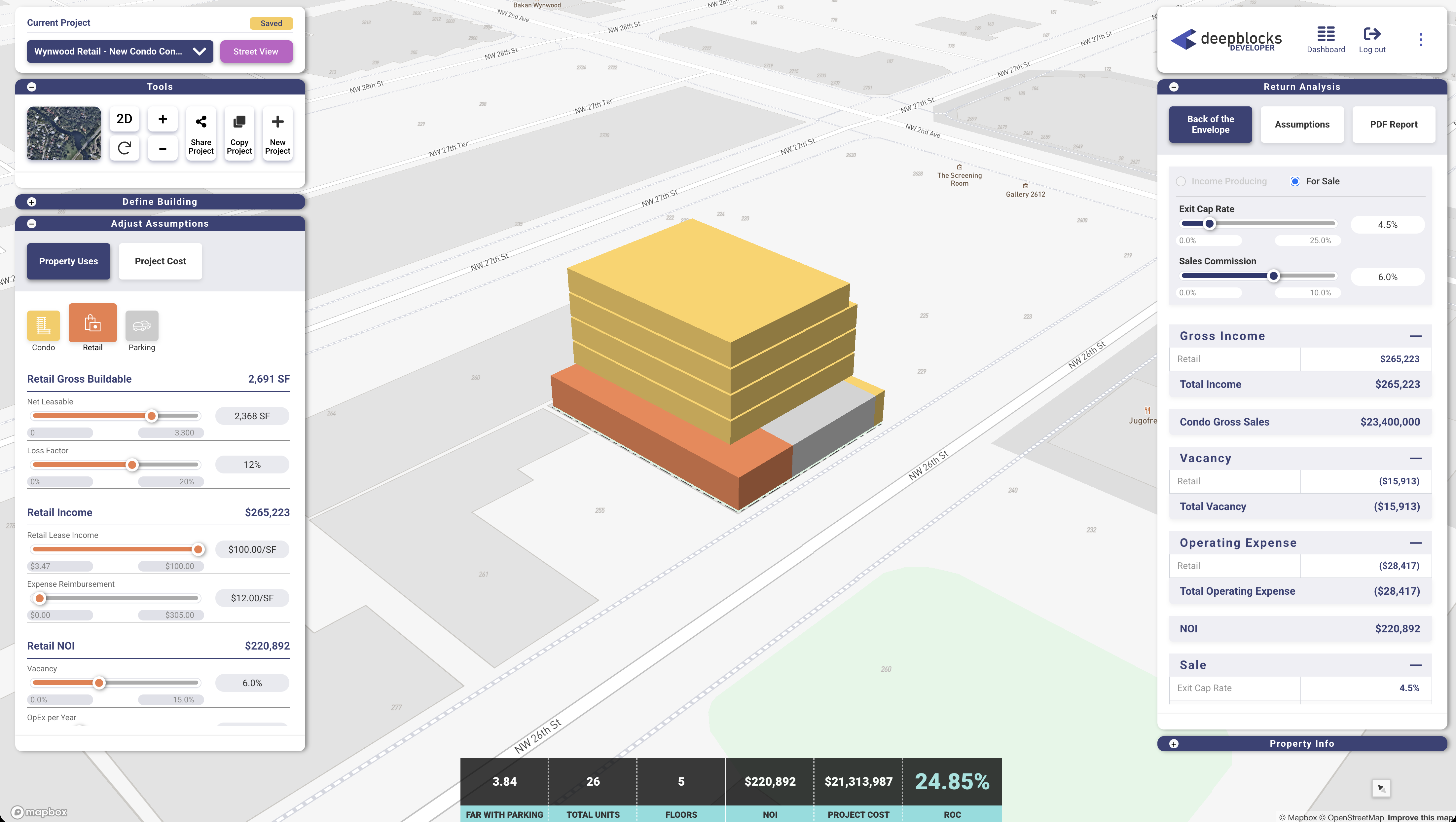 Developer software view of Wynwood mixed-use retail opportunity