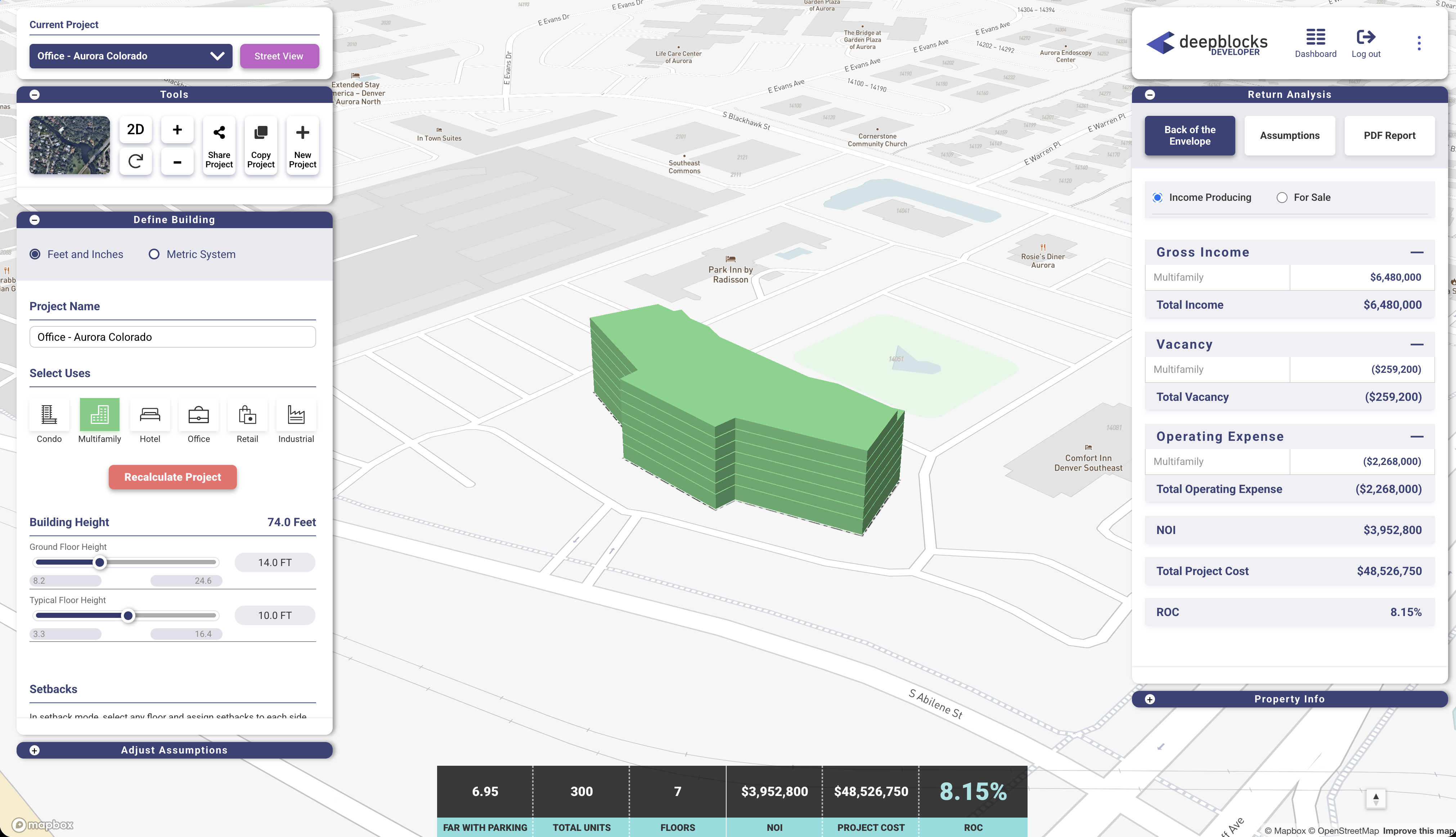 Developer software view of Aurora Colorado office conversion opportunity