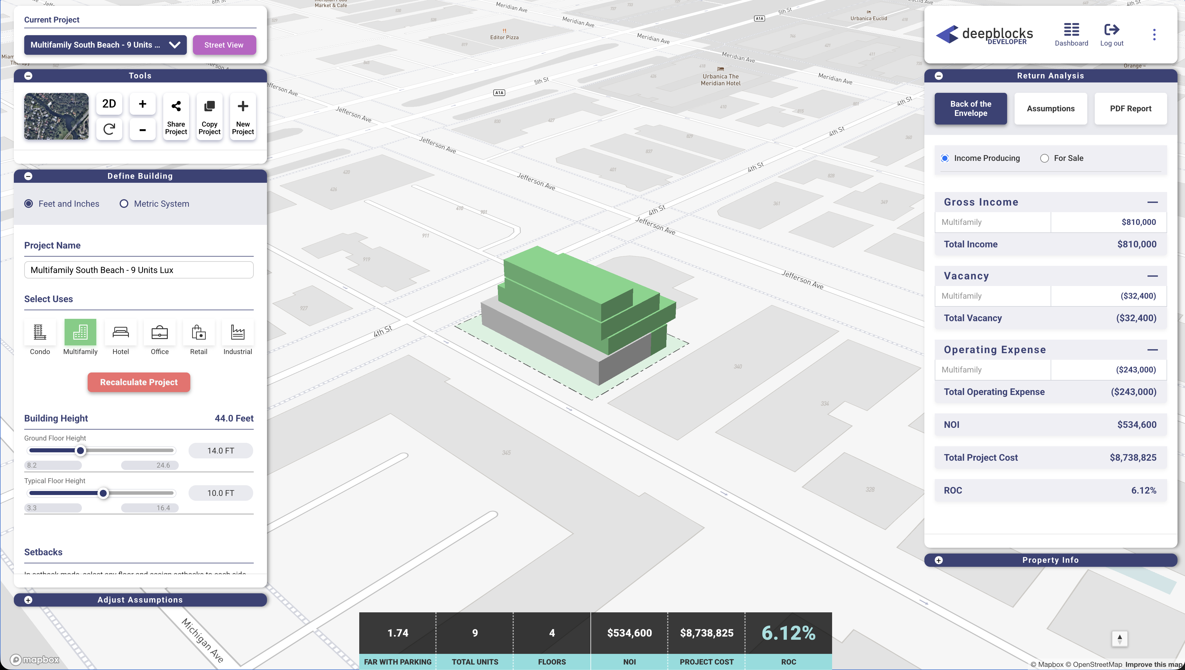 Developer software view of South of Fifth multifamily development opportunity